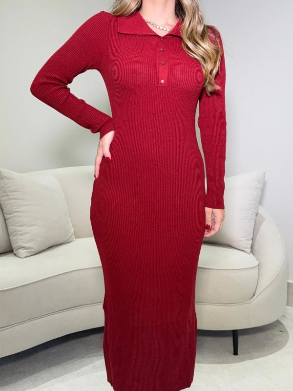 Vestido Tricot Modal Gola Polo Pérola