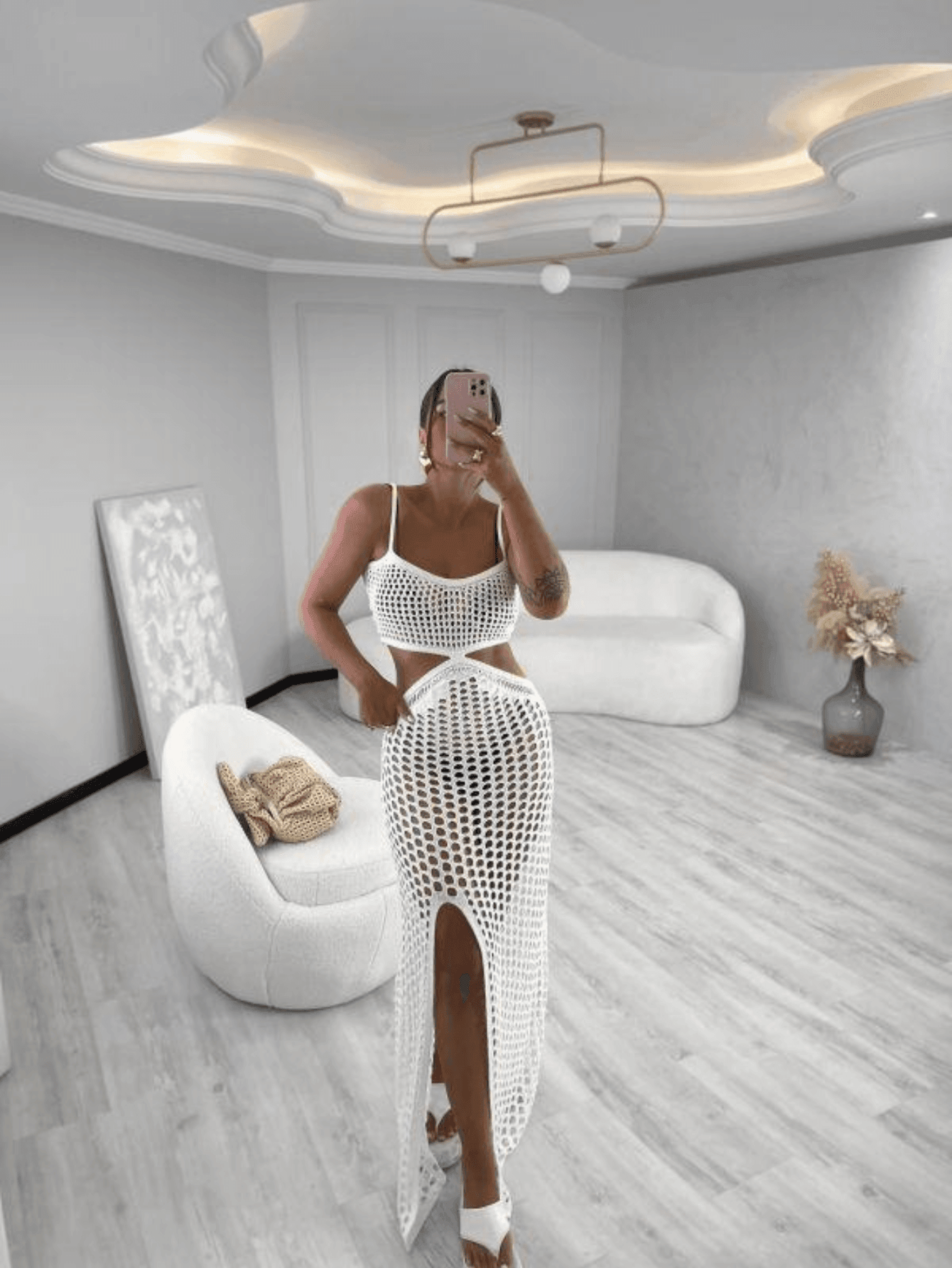 Saída de Praia Tricot Vivian Branco - Ateliê Tricot