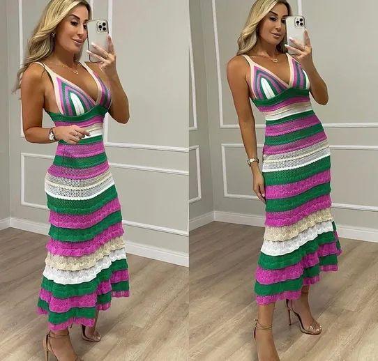 Vestido tricot em fio linha Flávia - Ateliê Tricot