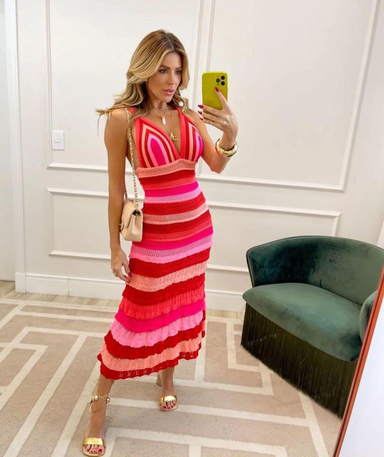 Vestido tricot em fio linha Flávia - Ateliê Tricot