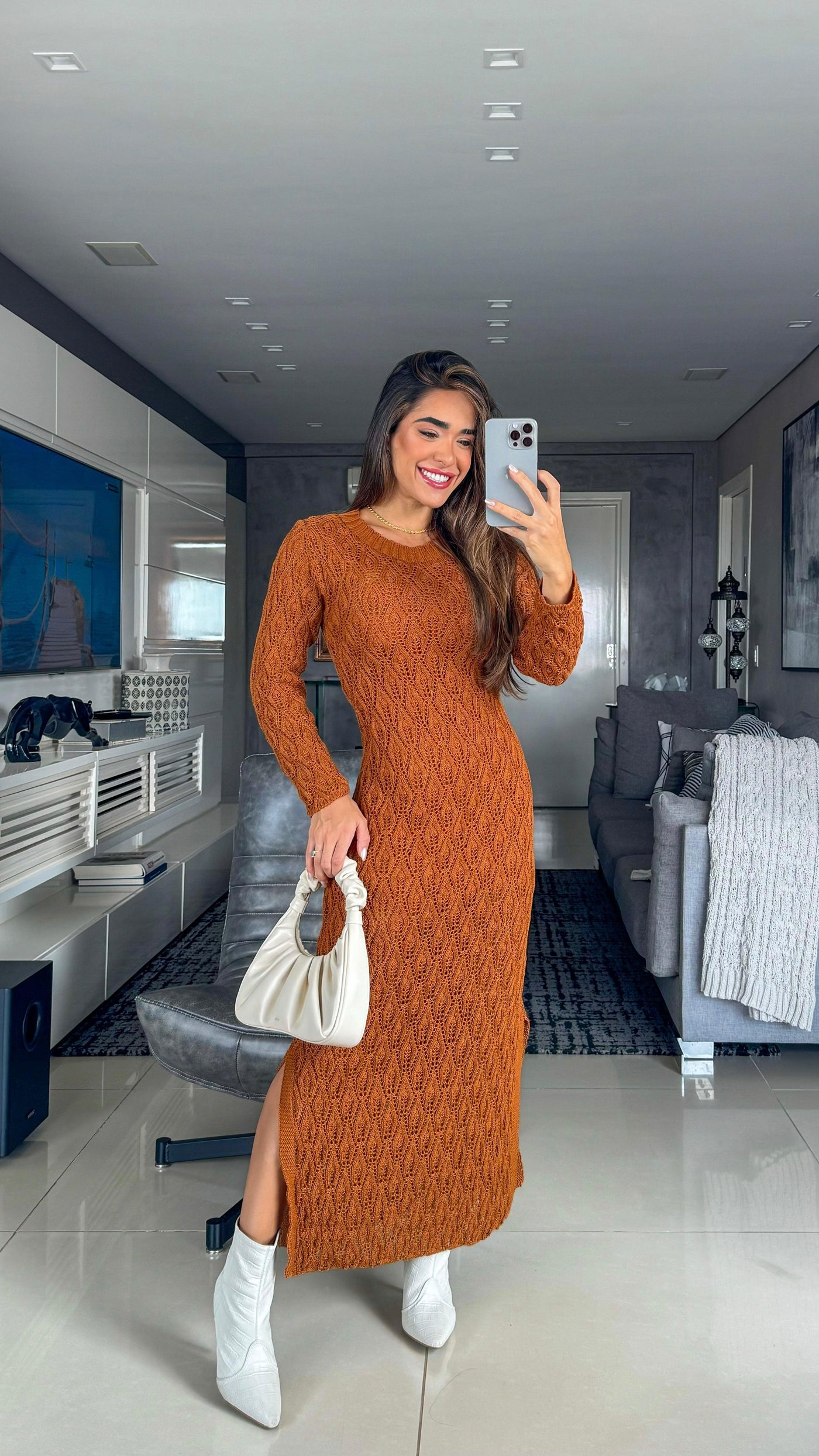 Vestido tricot em fio linha Laura - Ateliê Tricot