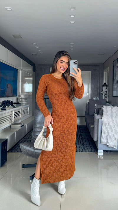 Vestido tricot em fio linha Laura - Ateliê Tricot