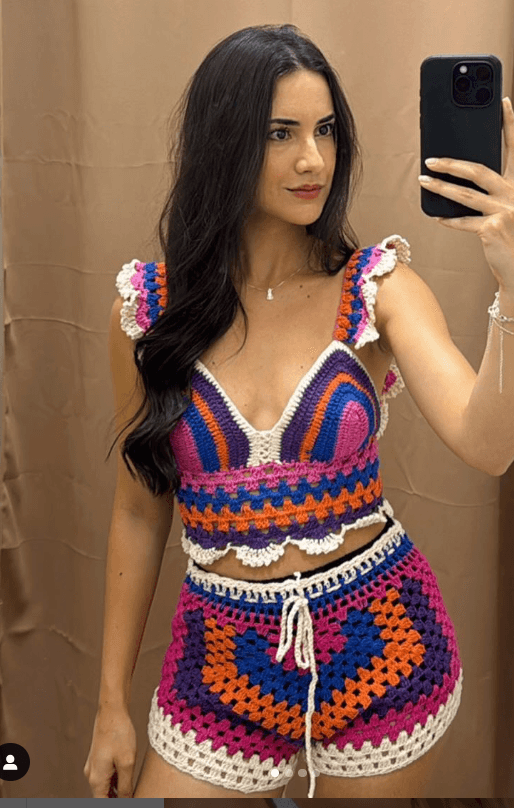 Biquíni Crochê e Short Cintura Alta Natália - Ateliê Tricot