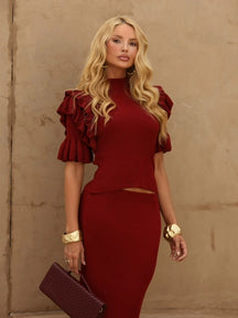 Conjunto Tricot Modal Babados Janine Vermelho