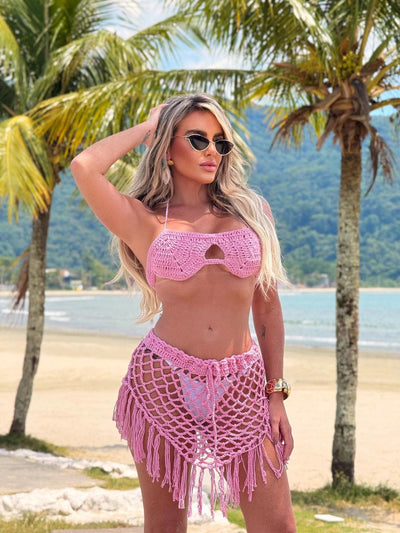 Conjunto Crochê Céu Tropical Pink - Ateliê Tricot