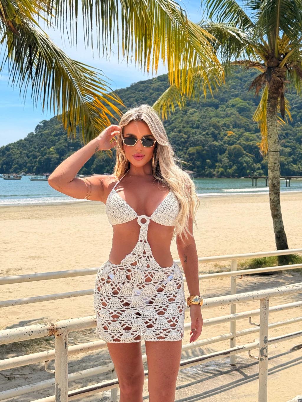 Vestido Crochê Mar do Caribe Off White - Ateliê Tricot