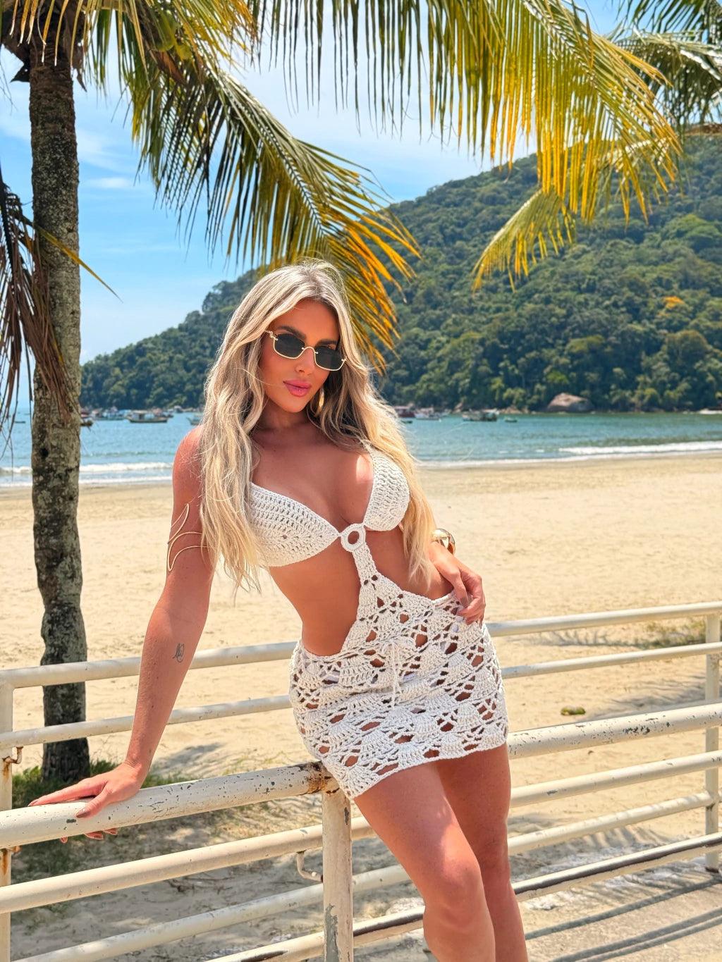 Vestido Crochê Mar do Caribe Off White - Ateliê Tricot