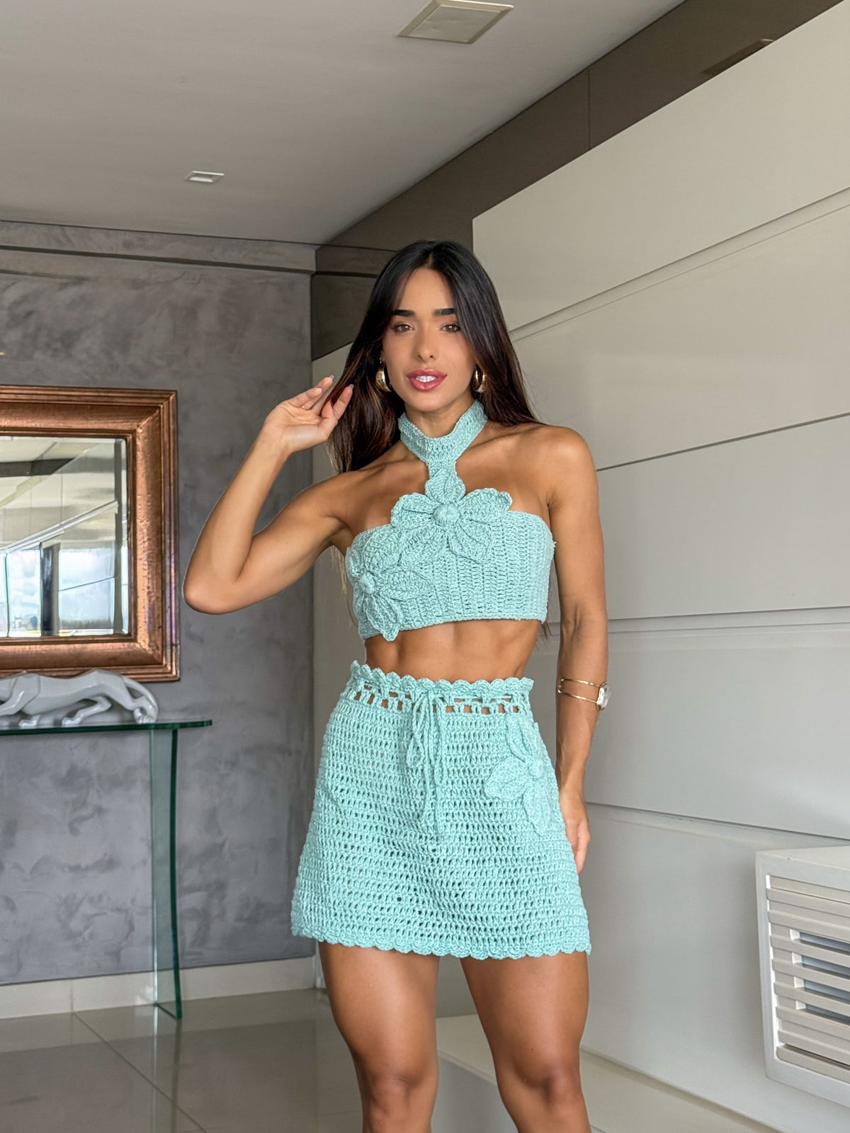Conjunto Crochê Top + Saia Melissa