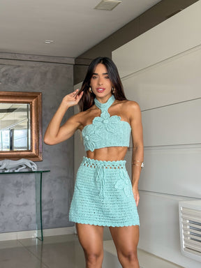 Conjunto Crochê Top + Saia Melissa