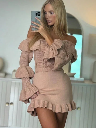 Conjunto Tricot Modal Babados Saia + Cropped Mirelle Azul Bebê