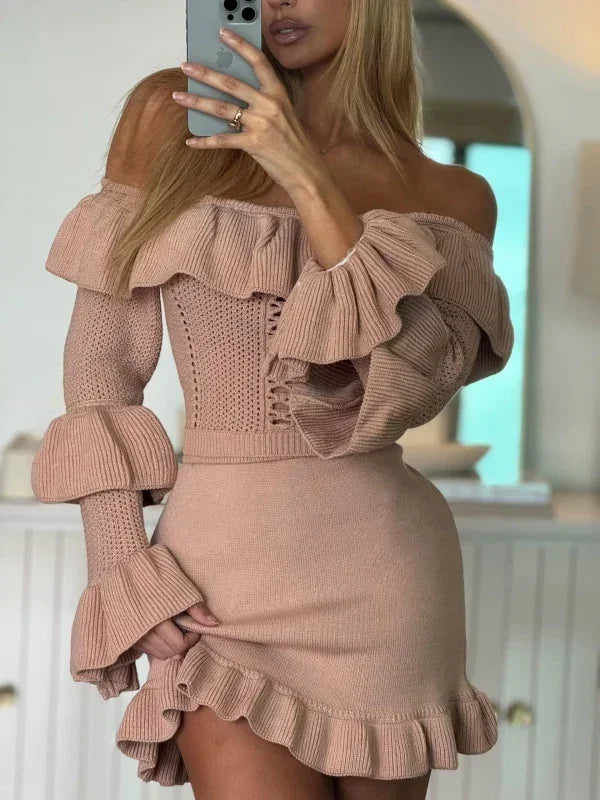 Conjunto Tricot Modal Babados Saia + Cropped Mirelle Azul Bebê