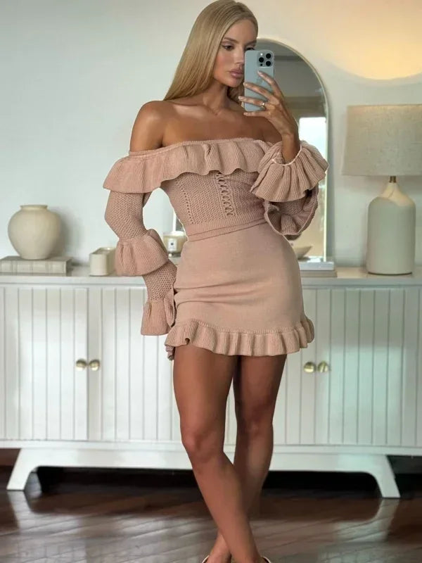 Conjunto Tricot Modal Babados Saia + Cropped Mirelle Azul Bebê