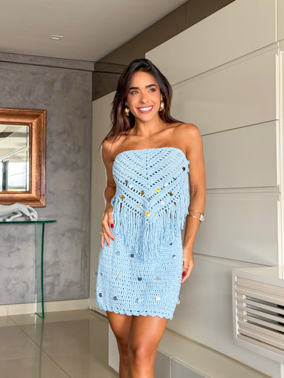 Conjunto Crochê Blusa Franjas + Saia Caroline