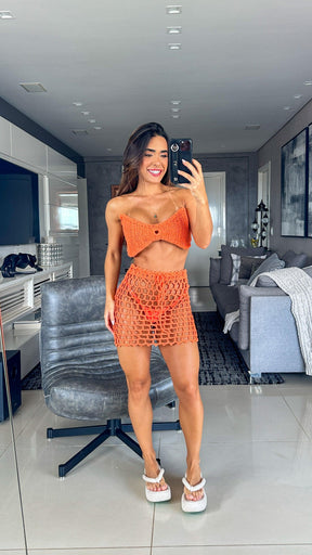 Conjunto tricot crochê saia curta Tássia - Ateliê Tricot