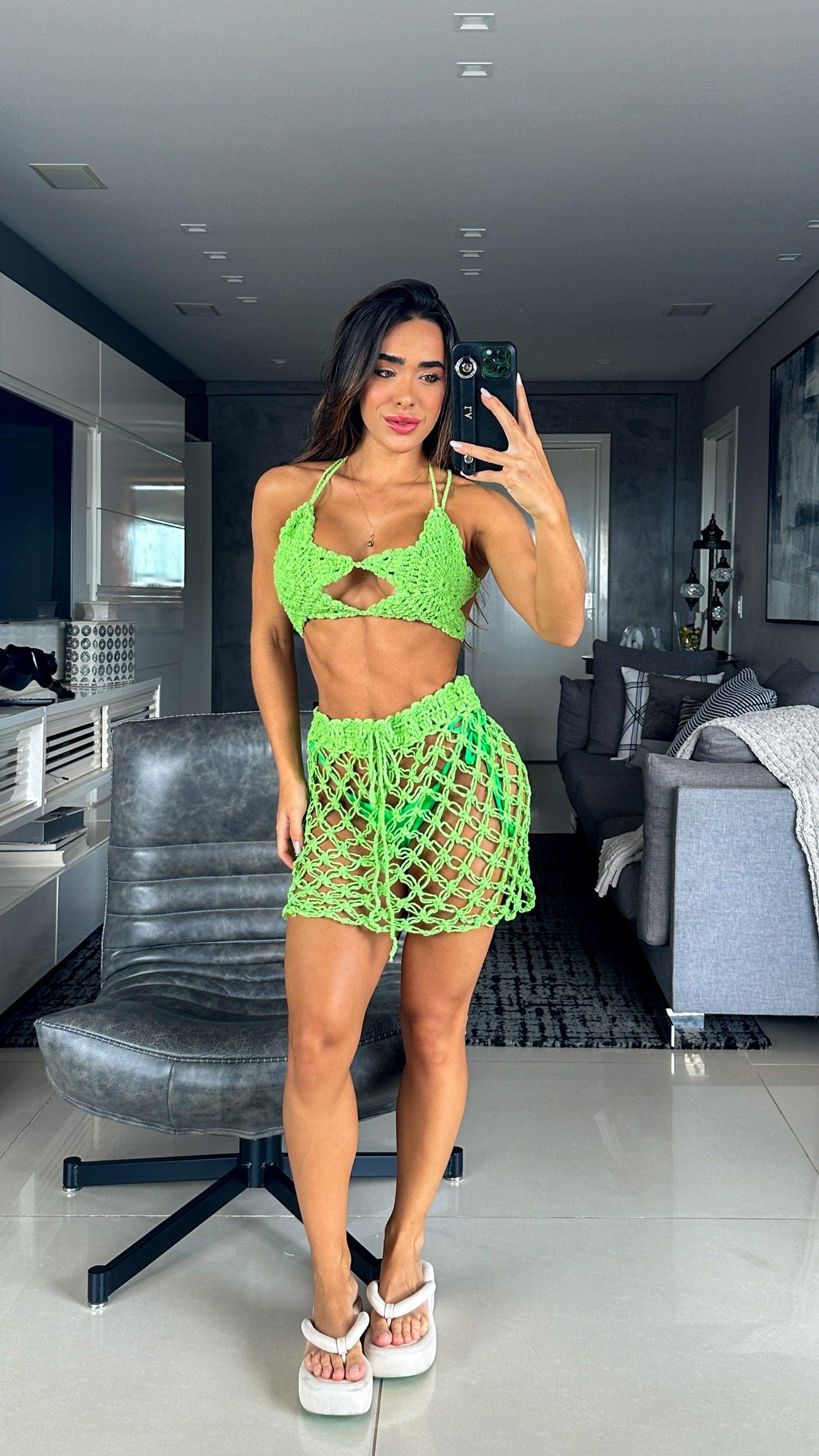 Conjunto tricot crochê saia vazada + bíquni estrela - Ateliê Tricot