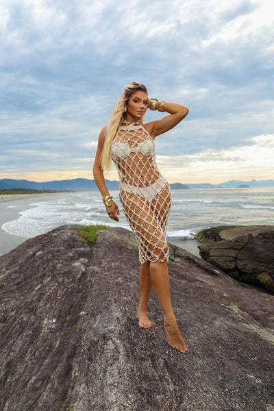 Saída de Praia em Crochê Maldivas Off White - Ateliê Tricot