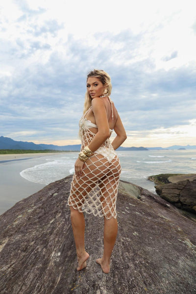 Saída de Praia em Crochê Maldivas Off White - Ateliê Tricot