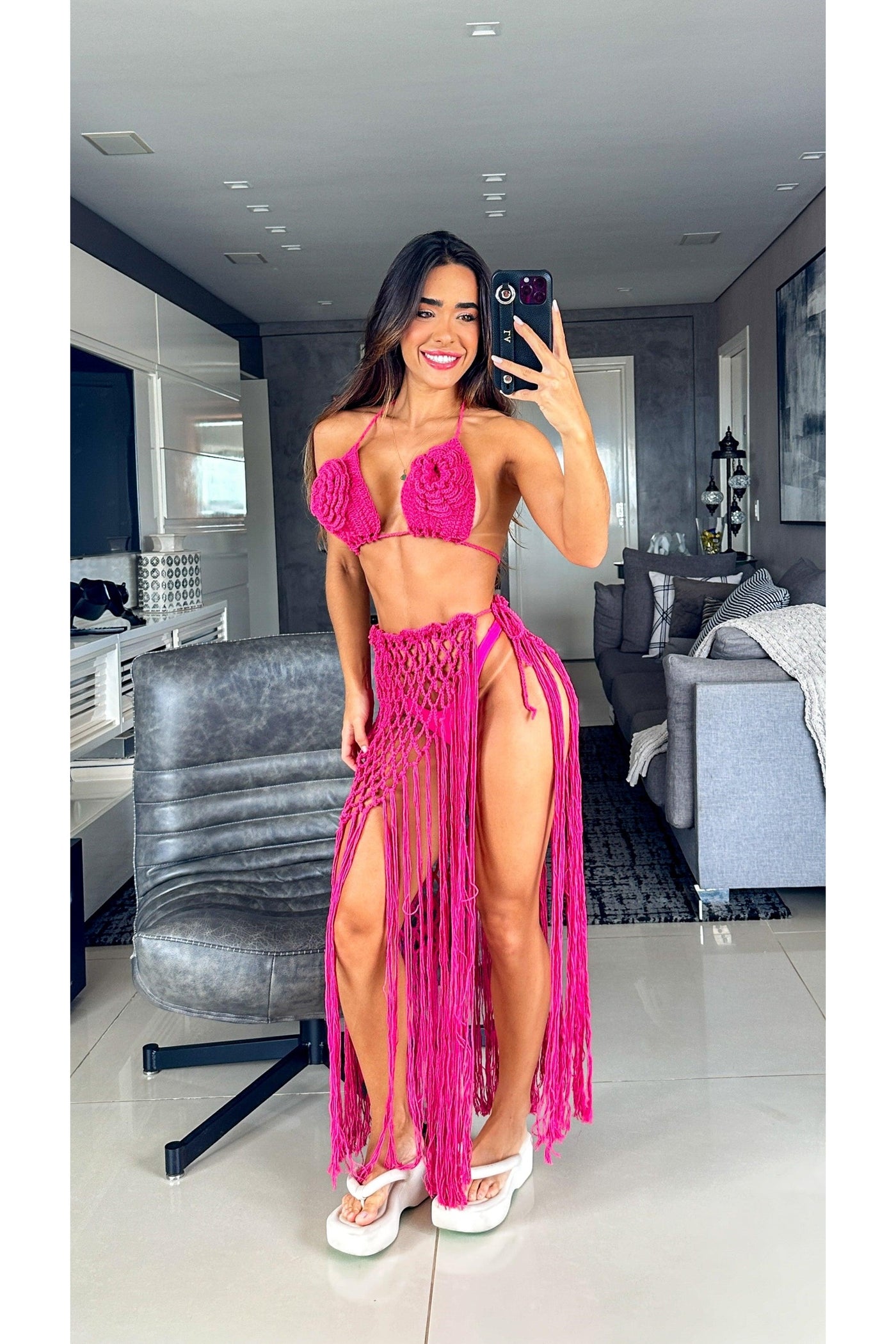 Conjunto Crochê Saia Longa Monique Off White - Ateliê Tricot