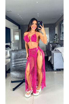 Conjunto Crochê Saia Longa Monique Off White - Ateliê Tricot