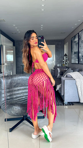 Conjunto tricot crochê saia com franjas Paolla - Ateliê Tricot