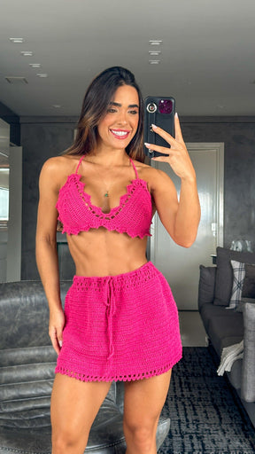 Conjunto tricot chochê saia fechada Millena - Ateliê Tricot