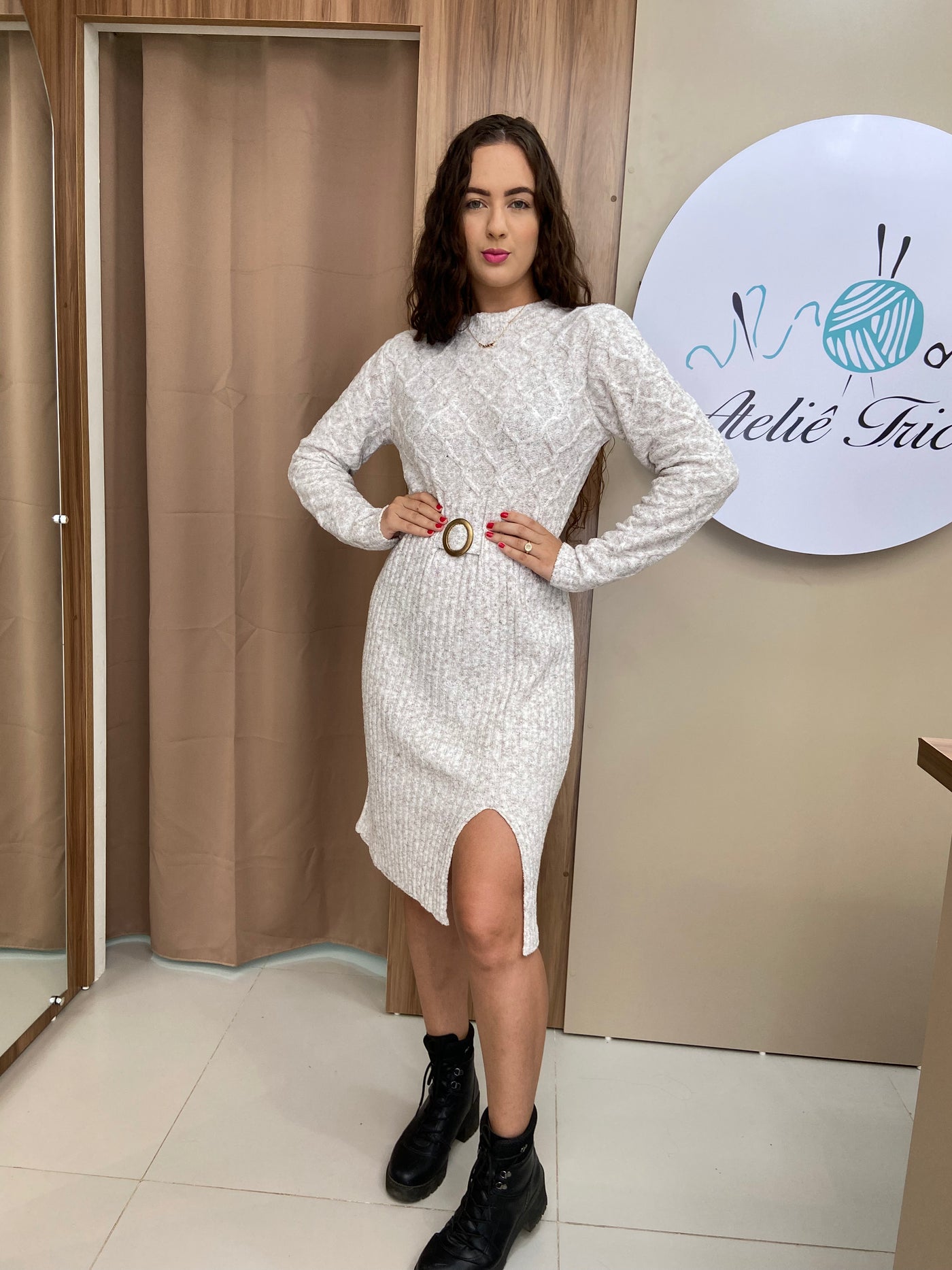 Vestido tricot em fio mousse Cris - Ateliê Tricot