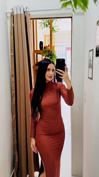Vestido Longo Tubinho em Suplex Marrom