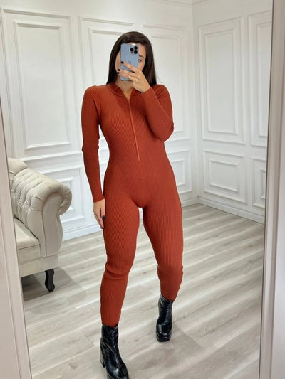 Macacão Tricot em Fio Modal com Zíper Patrícia Telha