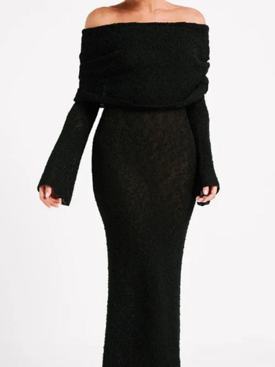 Luxury short off-the-shoulder knit dress