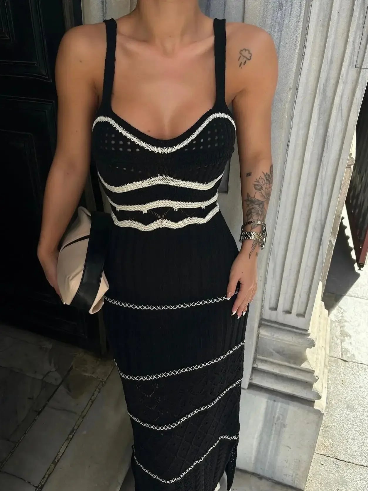 Striped Elegant Knit Crochet Dress