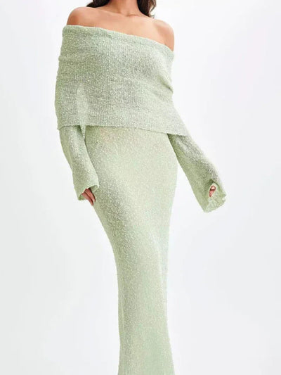 Luxury short off-the-shoulder knit dress