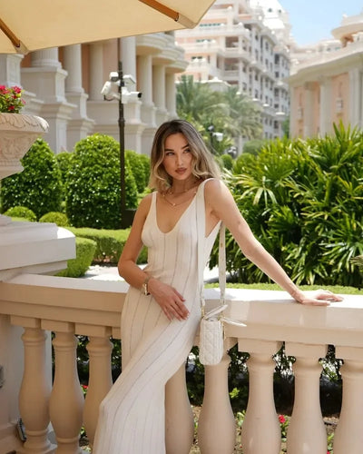 Knit Dress  V Neck Slim Sleeveless