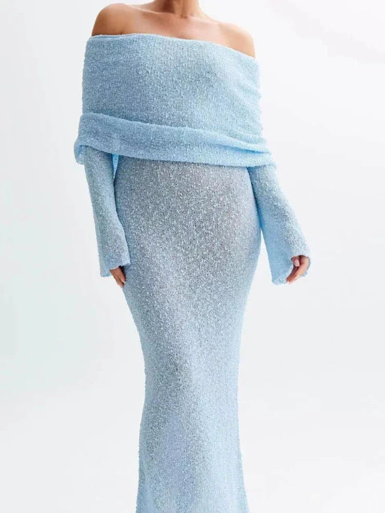 Luxury short off-the-shoulder knit dress