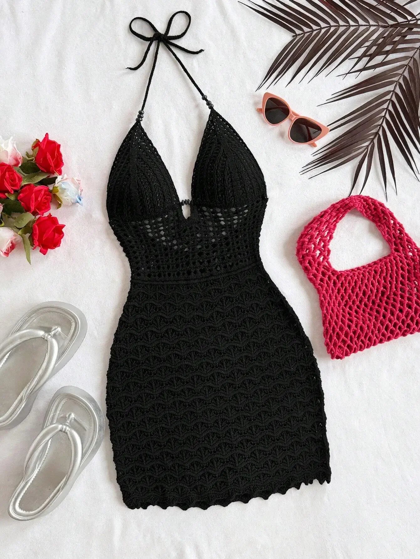 Short Knit Dress with V-neckline