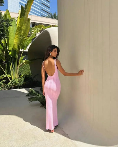 Knit Dress  V Neck Slim Sleeveless