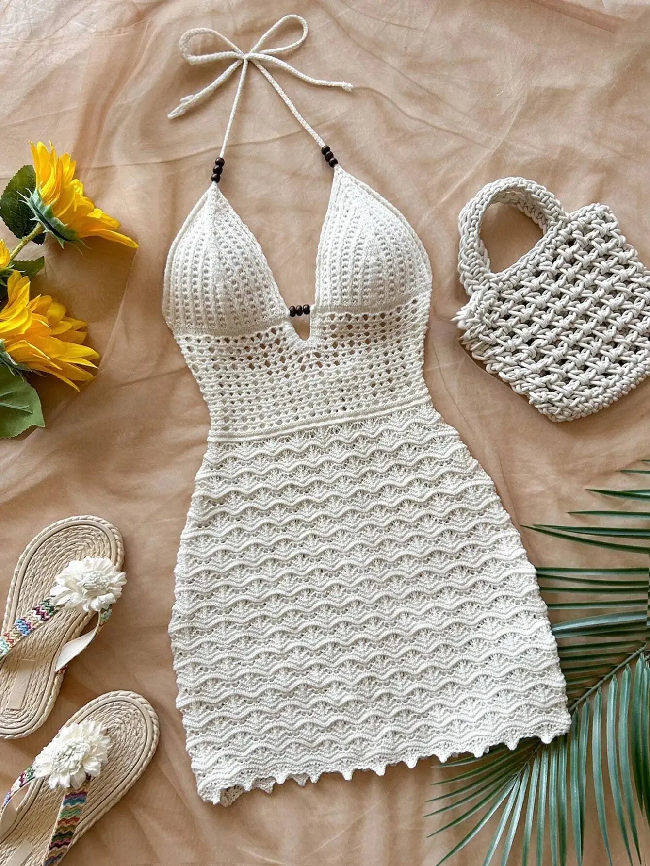Short Knit Dress with V-neckline