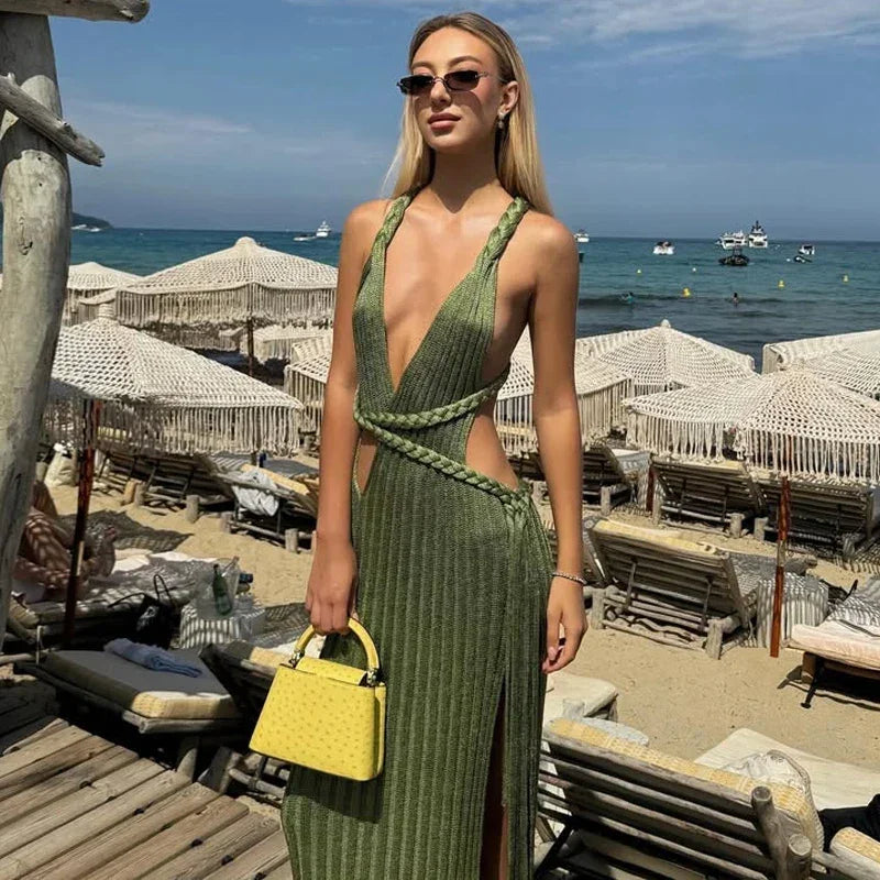 Sexy Hollow Knit Long Dress