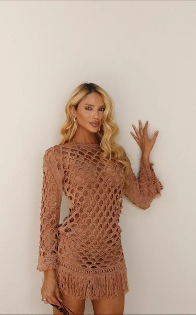 Saída de Praia Tricot Rendada Com Franjas