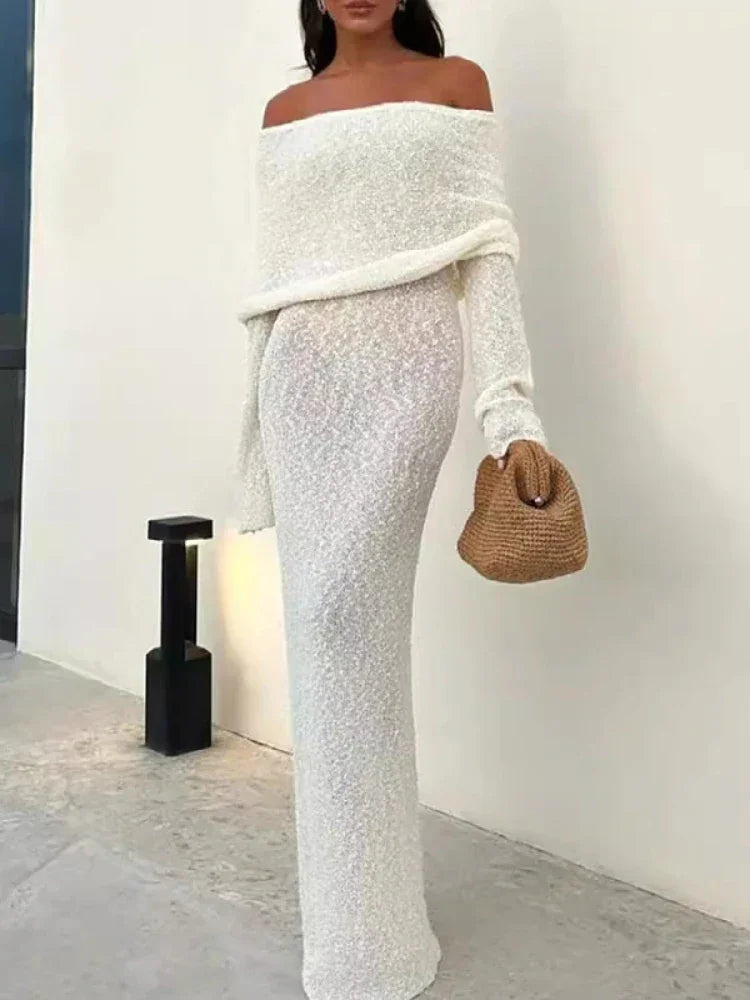 Luxury short off-the-shoulder knit dress