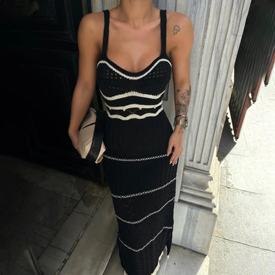 Striped Elegant Knit Crochet Dress