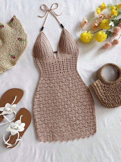 Short Knit Dress with V-neckline