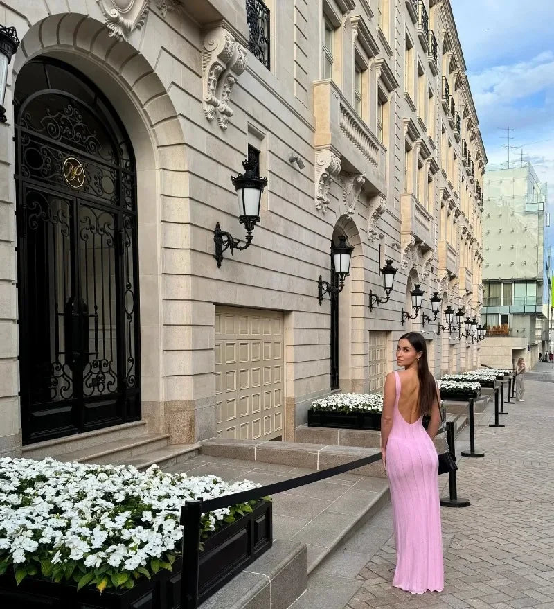 Knit Dress  V Neck Slim Sleeveless