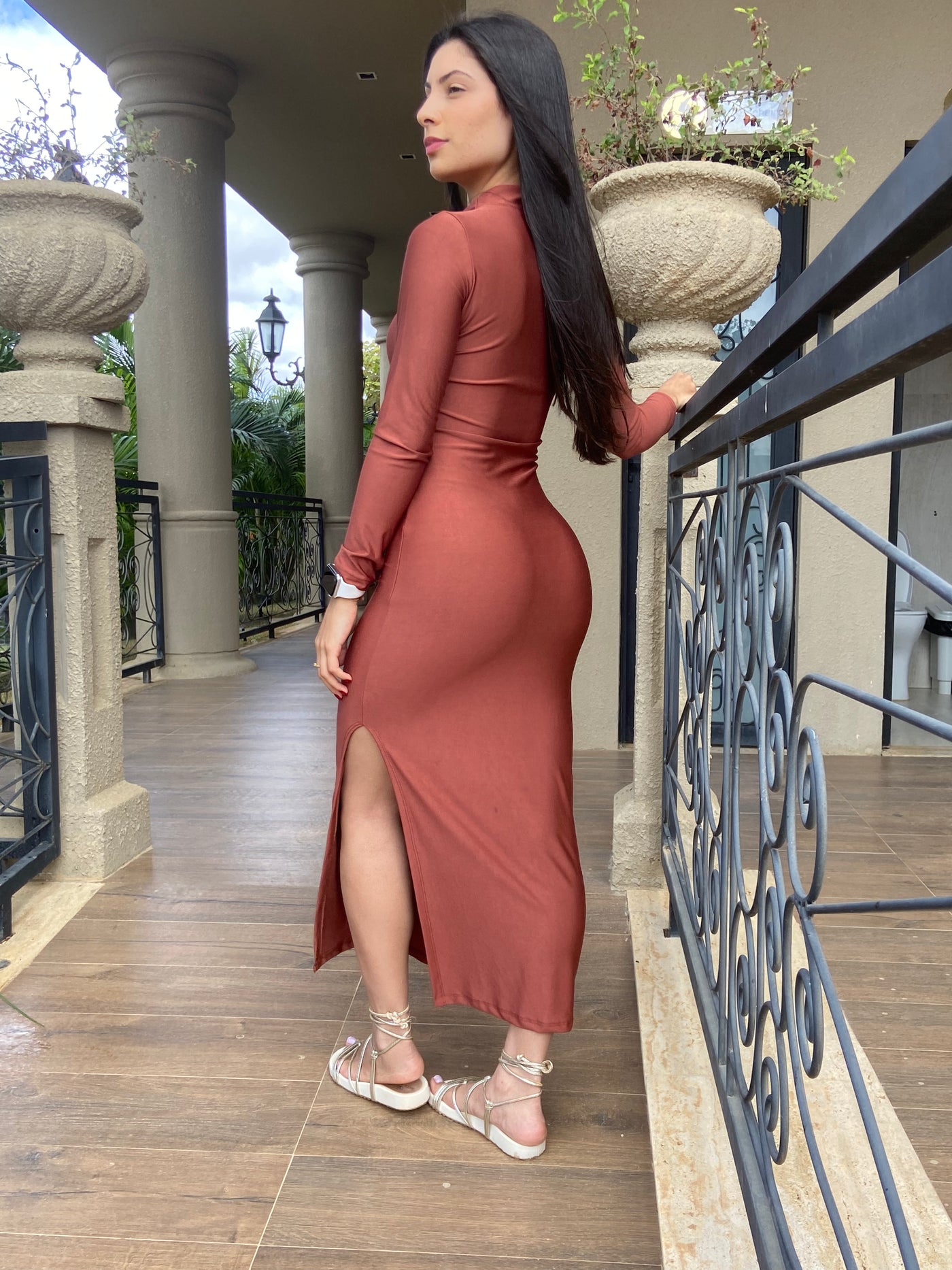 Vestido Longo Tubinho em Suplex Marrom