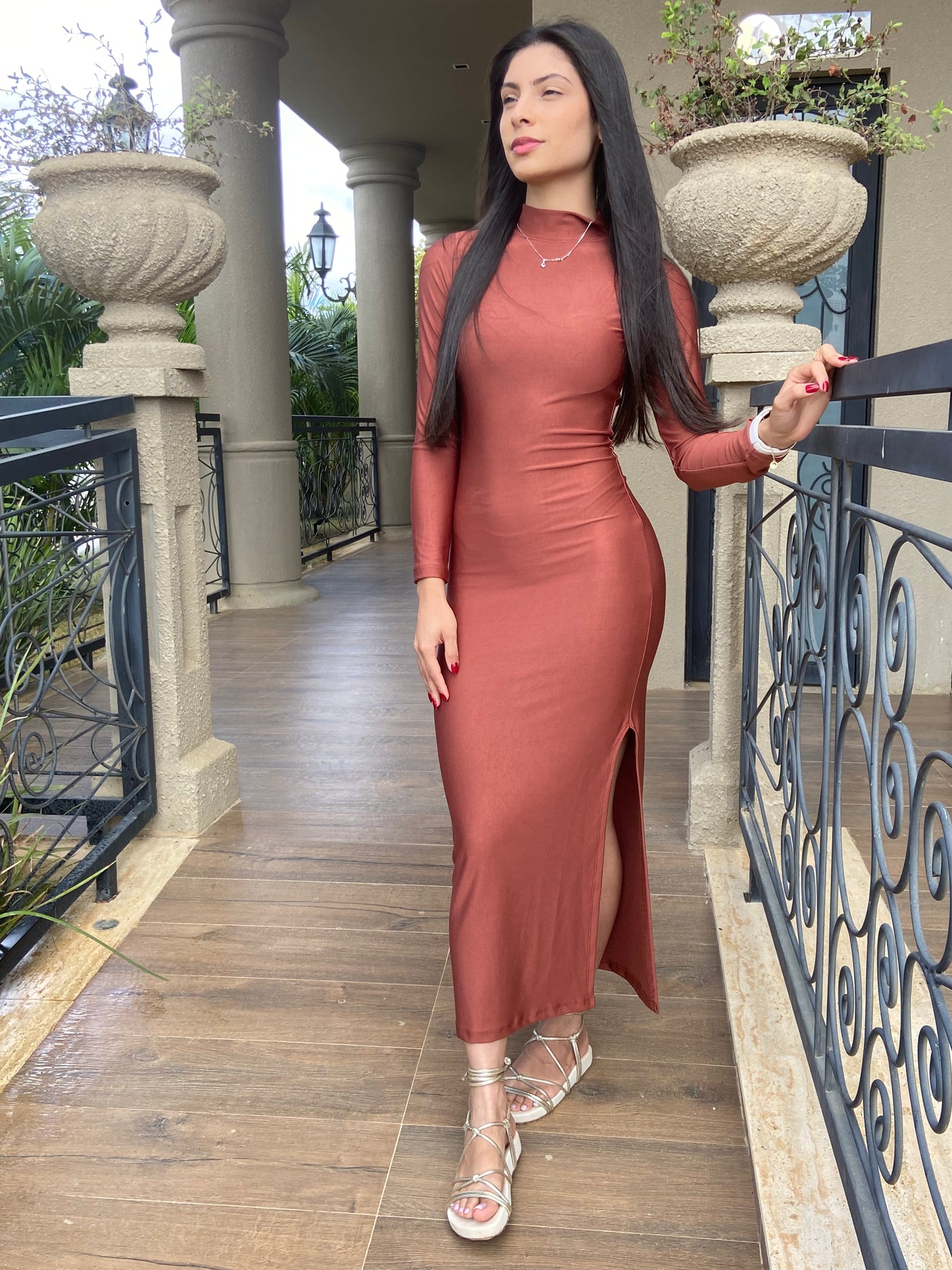 Vestido Longo Tubinho em Suplex Marrom