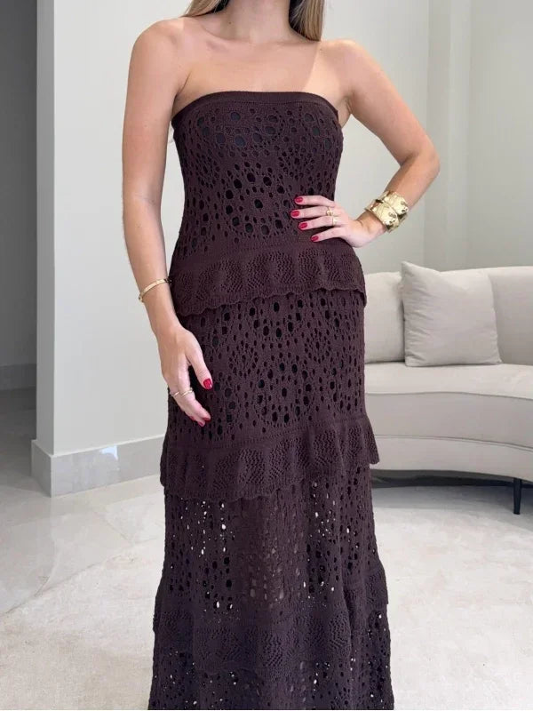 Vestido Longo Tricot Tomara que Caia Janine Bege