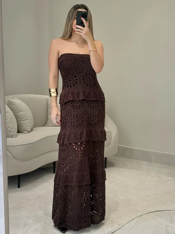 Vestido Longo Tricot Tomara que Caia Janine Bege