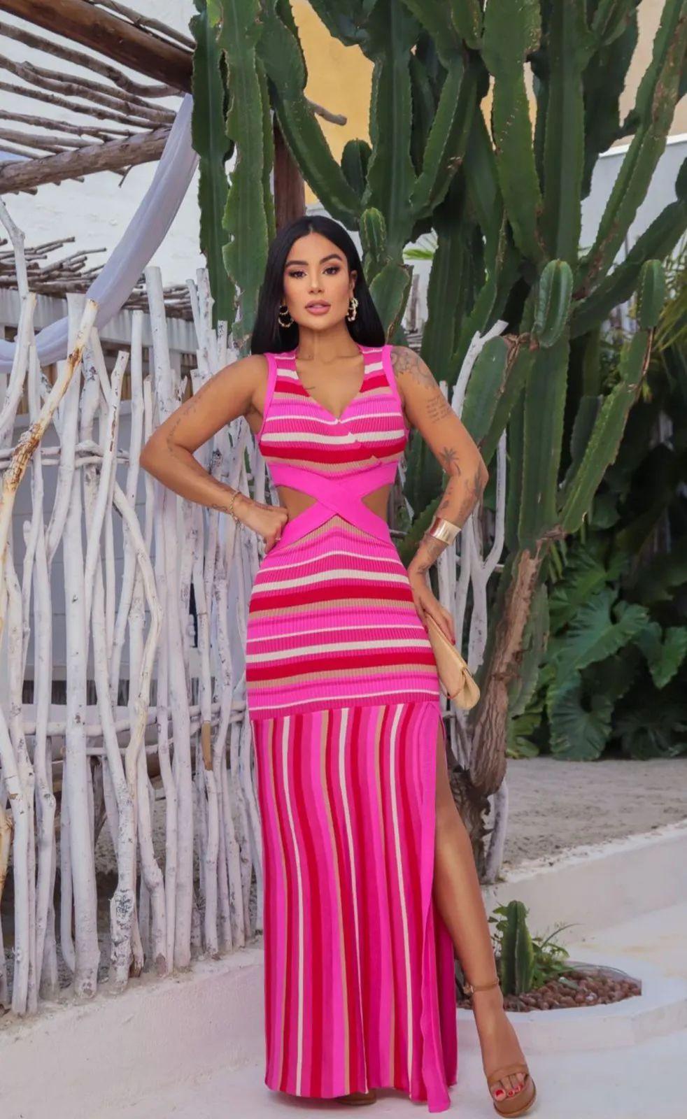 Vestido tricot longo fio modal Emanuelle - Ateliê Tricot