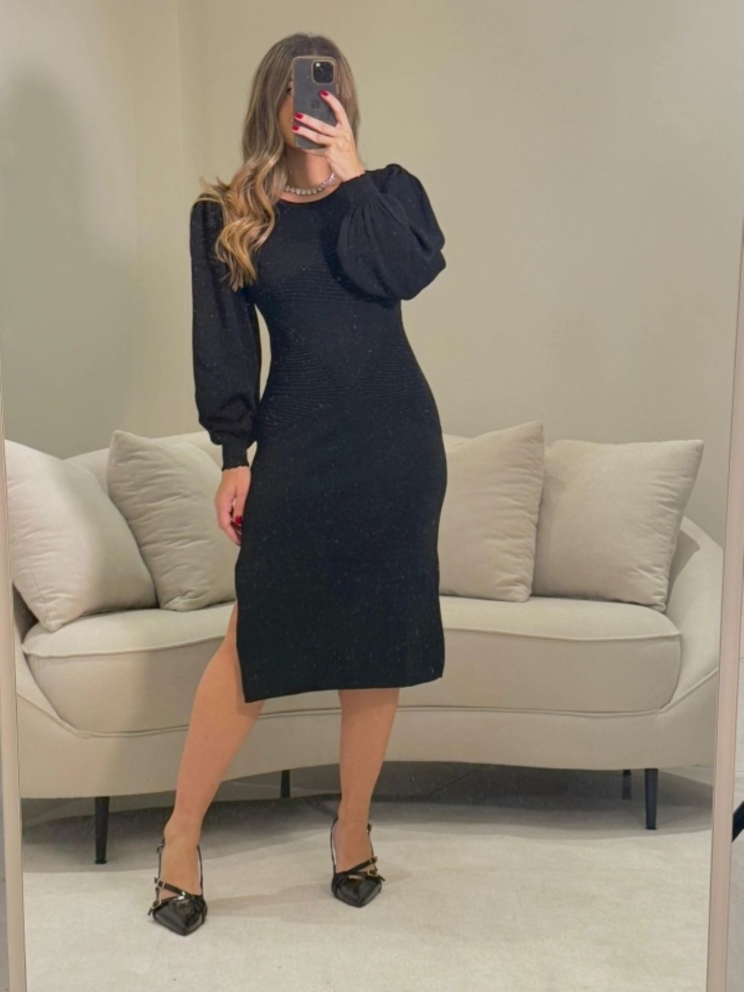 Vestido Midi Modal Manga Bufante Bárbara