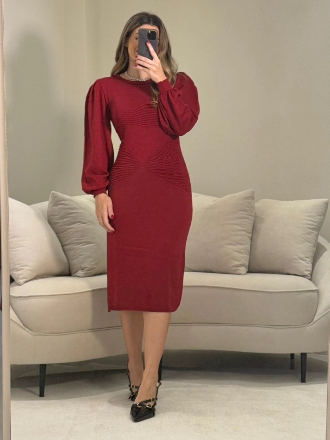 Vestido Midi Modal Manga Bufante Bárbara