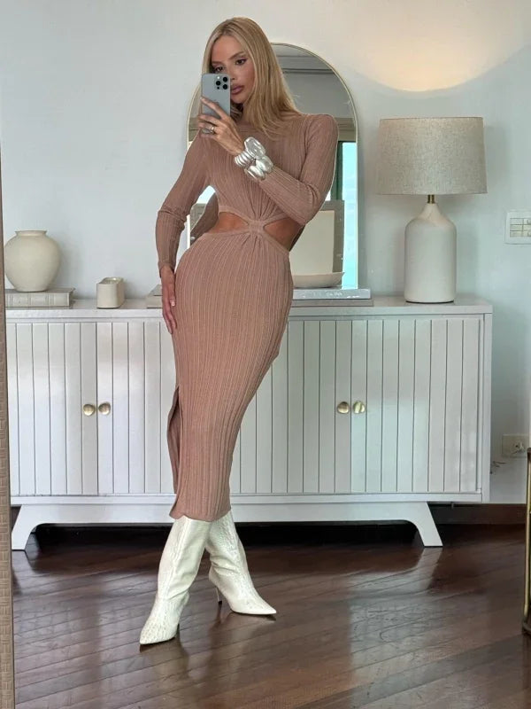 Vestido cruzado de modal beige Bianca